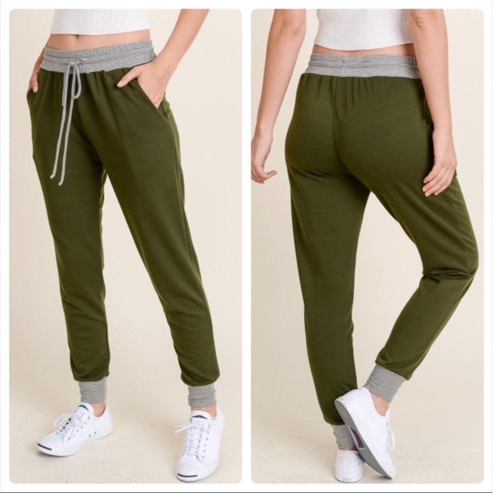 Olive Green  Contrast French Terry Joggers various sizes NWT